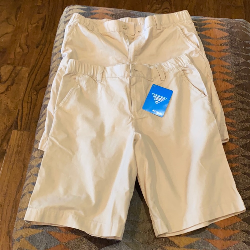 Two pairs of Columbia PFG khaki shorts